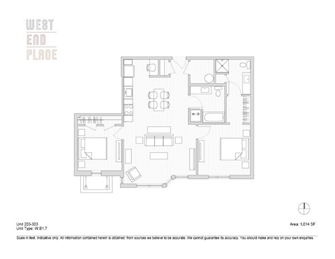 Floor plan for 2 beds, 2 baths, 1014 sqft